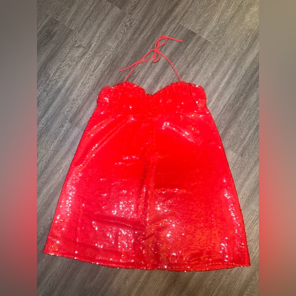 GANNI Sequinned Sleeveless Mini Dress in Red NWOT Last Chance Size 36 - Picture 6 of 15